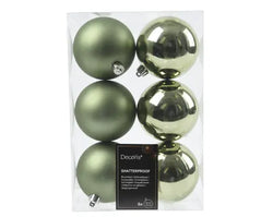 Shatterproof Christmas Baubles 8cm – Box of 6 Rosemary Green