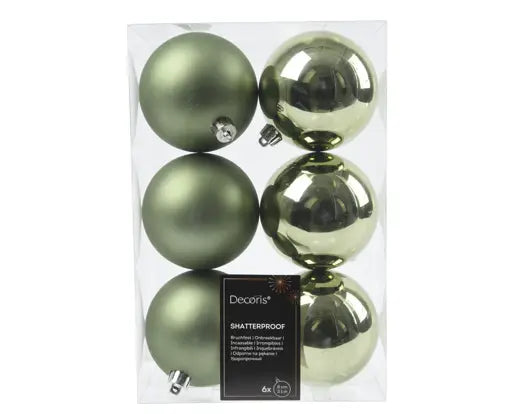 Shatterproof Christmas Baubles 8cm – Box of 6 Rosemary Green - Image 1