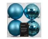 Folk Blue Shiny & Matt Finish Baubles Box of 4 10cm