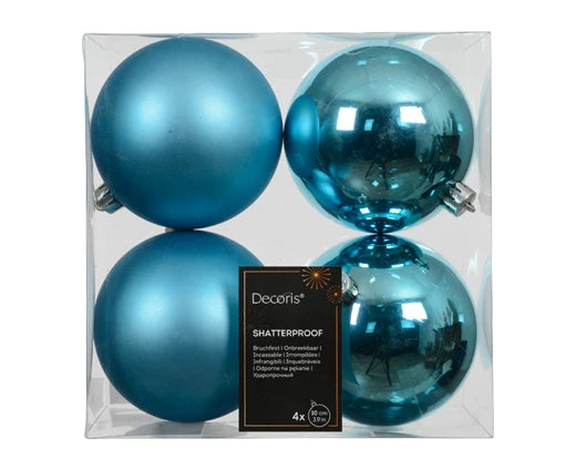 Folk Blue Shiny & Matt Finish Baubles Box of 4 10cm