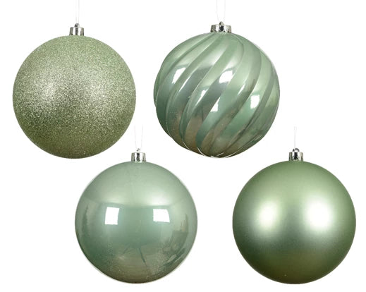 Baubles Matcha Green Finish Mix (Set of 4)Dia14cm - Image 2