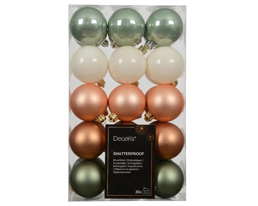 Box of 30 Bauble Cosy Colour Mix d6cm