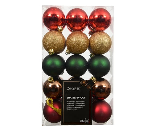 Shatterproof Baubles – Shiny, Matt & Glitter Mix 6cm Box 30