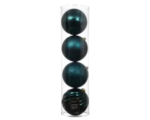 Emerald Christmas Baubles – Shiny, Matt & Glitter Mix 14cm (Tube of 4) - Image 2