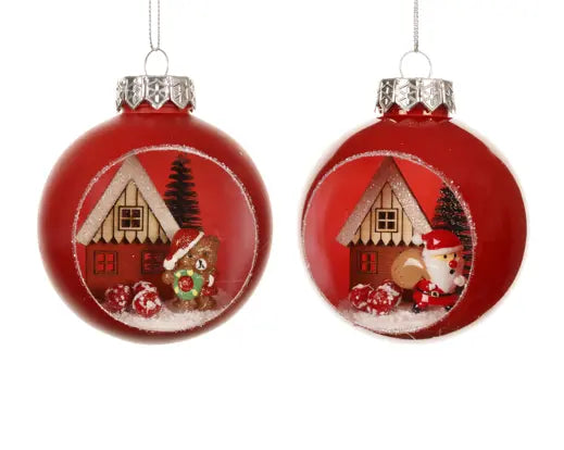 Red Christmas Scene Hanging Bauble – Assorted Design 8cm - Image 1