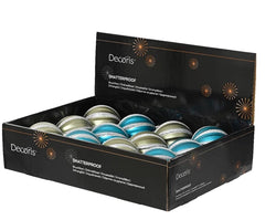 Shiny Striped Baubles in Folk Blue & Rosemary Green 8cm