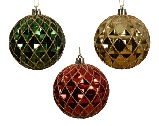 Shatterproof Baubles – Red, Pine Green, Light Gold dia8cm
