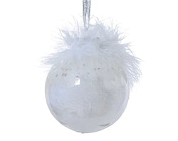 Shatterproof Transparent Bauble with White Feathers Inside 8cm