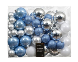 Box of 100 Bauble Blue/Silver/White MIX Shiny - Matt - Glitter Ass