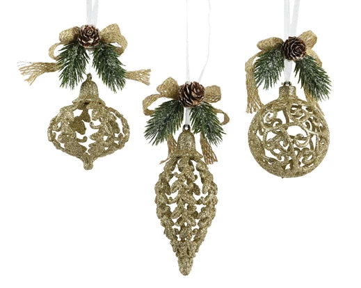 Glitter Hanging Decorations – 3 Assorted Designs H.7cm - Image 1