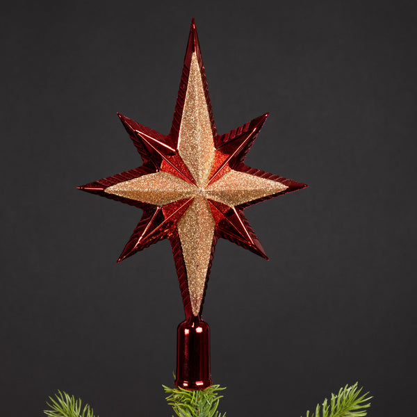 Christmas Red Glitter Treetopper, Shatterproof, 25.5cm High – Festive Tree Decoration | Keans Claremorris