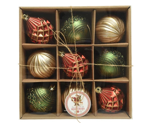 Shatterproof Antique Vintage Finish Bauble Set – 8cm (Box of 9)