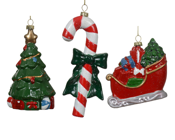 Mix Christmas Ornament Shatterproof 13.5cm, assorted tree, cane, or sleigh design - Keans Claremorris
