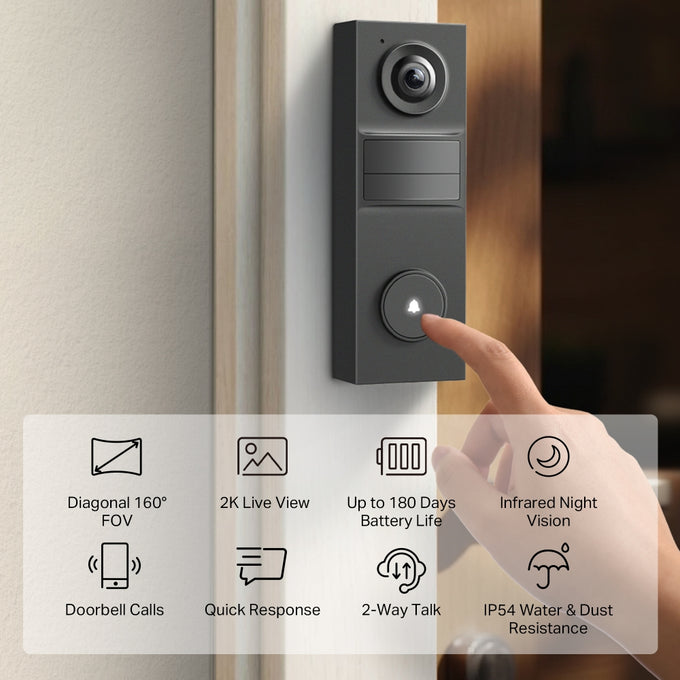 Tp Link Tapo 2K Battery Video Doorbell Mini - All Black| TPL-TD20 - Image 3