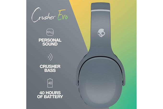 Skullcandy Crusher Evo Wireless Over-Ear Grey headphones with adjustable bass, long battery life – available at Keans