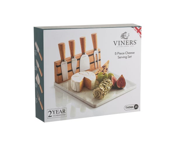 Viners 5 Piece Cheese Serving Set with knives and board, stylish and durable, available at Keans Claremorris.