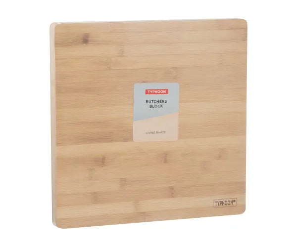 Square wooden Viners Butchers Chopping Block with Typhoon label in the center and logo in the corner