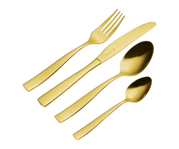 Everyday Purity Gold 16 Piece Cutlery Set, 18/0 stainless steel, gold titanium finish, durable, stylish – Keans Claremorris