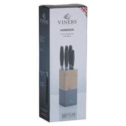 Horizon Grey 6-piece knife block set with stainless steel blades, sleek design – available at Keans Claremorris.