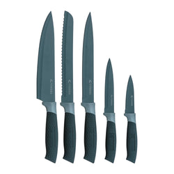 Horizon Grey 6 Piece Knife Block Set with sleek grey handles – available at Keans Claremorris.