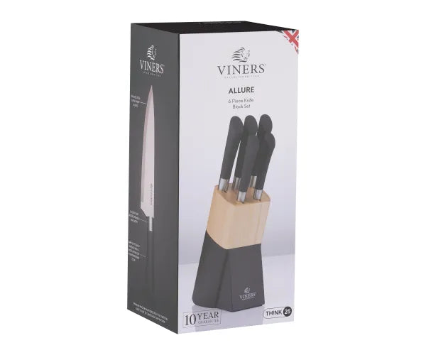 Allure 6 Piece Knife Block Set in Giftbox – Sharp Stainless Steel Knives with Wooden Block | Keans Claremorris