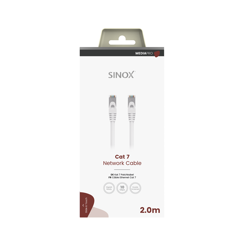 Sx Pro Cat7 2m White Network Cable, 10Gbps, 1000MHz, S-FTP Shielded, Metal Plugs – Keans Claremorris