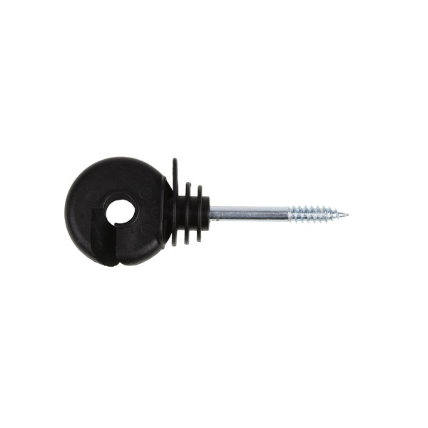Forcefield ring insulator with black plastic ring and metal screw on white background