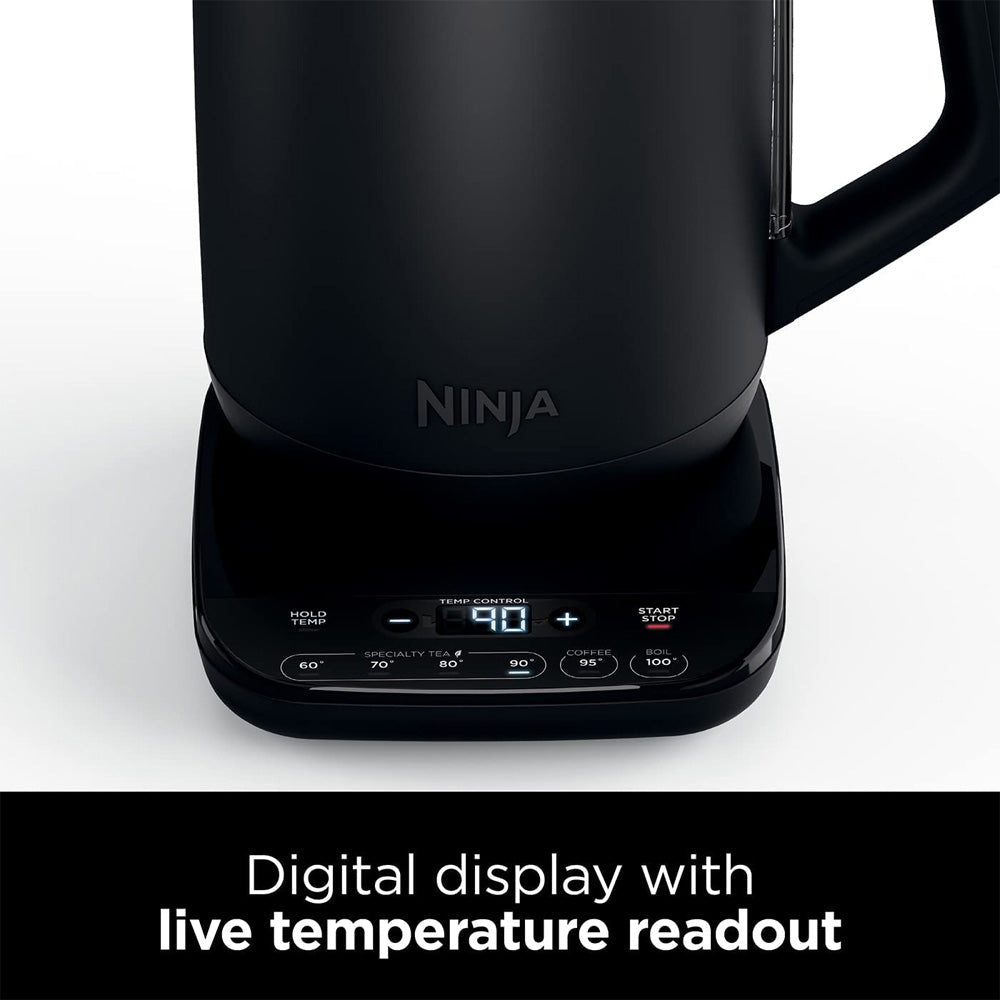 Ninja Perfect Temperature Kettle in Black with precise heat control – available at Keans Claremorris.