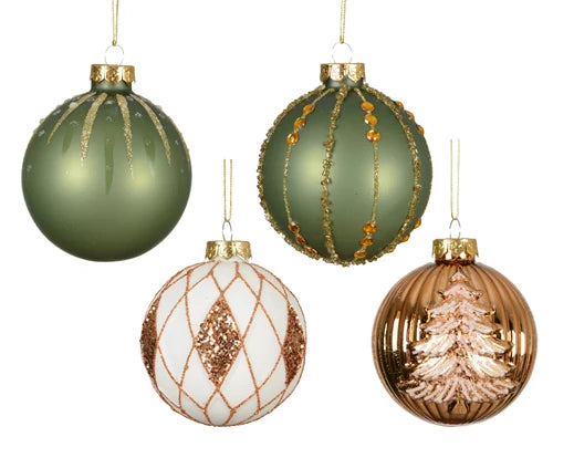 Baubles Glass Matt - Shiny Glitter 4Ass Assorted dia8cm - Image 1