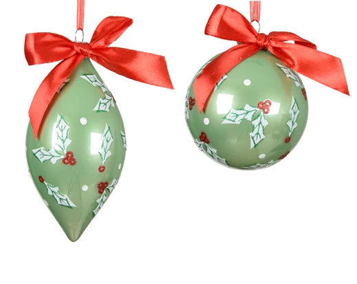  Pale Green Glass Baubles 2 styles 8cm