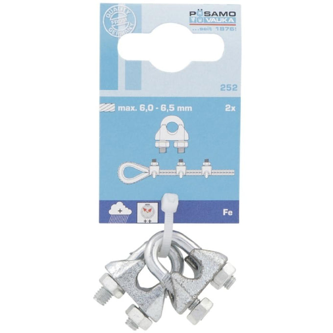 Posamo 6.5mm zinc plated wire rope clip, steel U-bolt, 2-pack for securing wire rope loops – Keans Claremorris