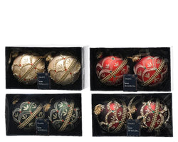 Elegant 10cm Glass Baubles with Beads, Glitter & Gem Chain – 4 Assorted Colours (Box of 2)