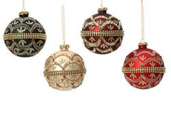 Elegant 10cm Glass Baubles with Beads, Glitter & Gem Chain – 4 Assorted Colours (Box of 2)