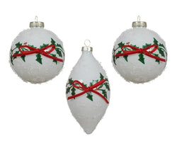 Winter White Glass Bauble with Branch Design 2 Ass 8cm