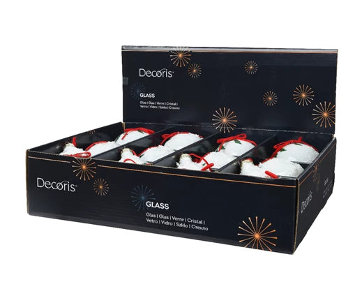 Winter White Glass Bauble with Branch Design 2 Ass 8cm - Image 2