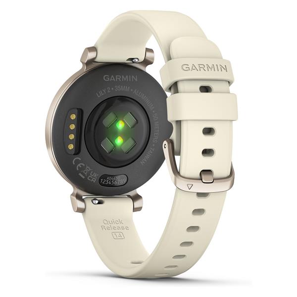 Garmin Lily 2 Sport Bluetooth Smart Watch in Cream Gold, sleek design, fitness tracking - available at Keans Claremorris
