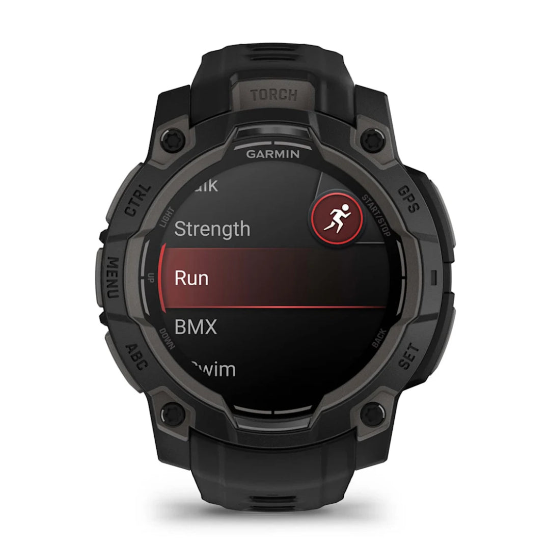 Garmin Instinct 3 Smart Fitness Watch 45mm AMOLED Black, durable GPS smartwatch, available at Keans Claremorris.
