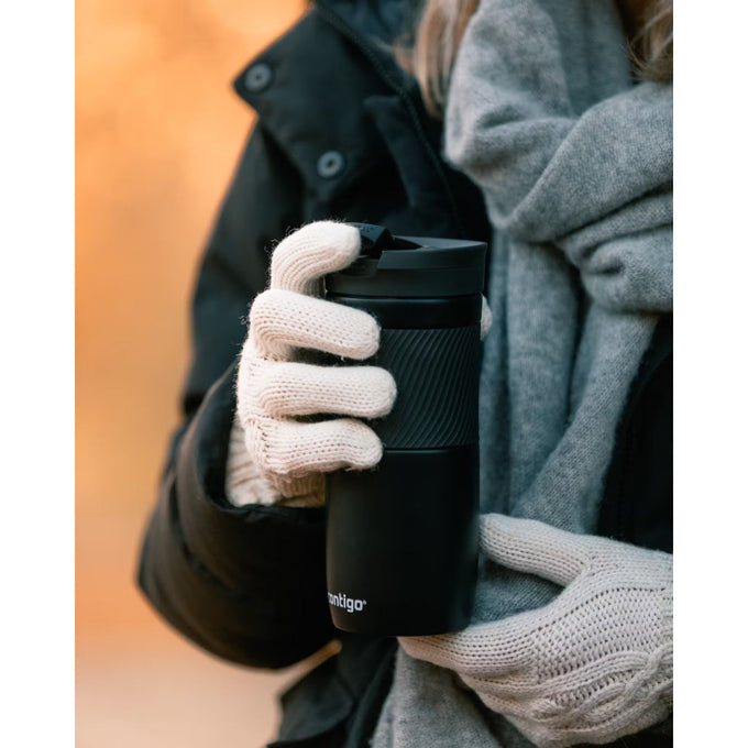 Contigo Byron 470ml Matte Black Insulated Travel Mug, spill-proof, durable, from Keans Claremorris