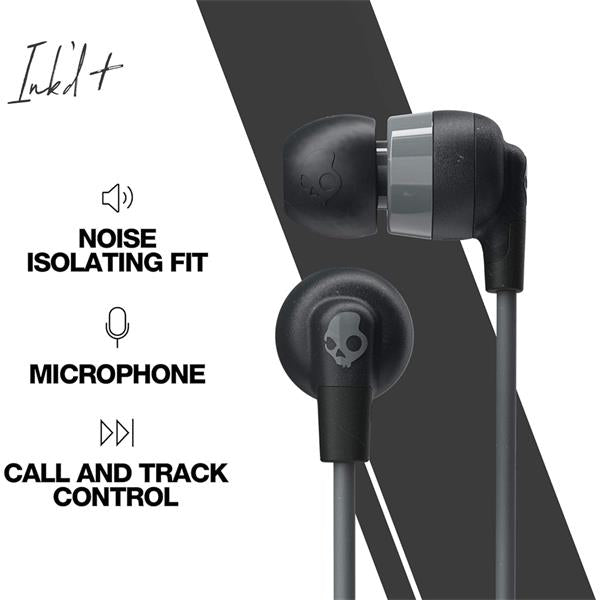 Skullcandy Inkd+ Black In-Ear Earphones with Mic, Wired Headphones for Clear Calls – Available at Keans Claremorris