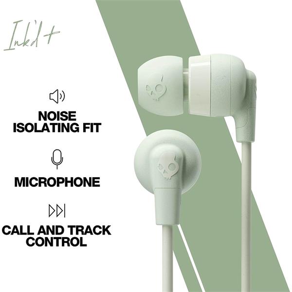 Skullcandy Inkd+ Green In-Ear Headphones with Mic, Wired Earbuds for Clear Sound – Available at Keans Claremorris