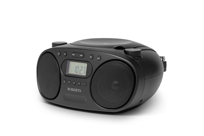 Roberts Zoombox FM/AM radio with CD player, stereo speakers, portable design, headphone jack – available at Keans Claremorris