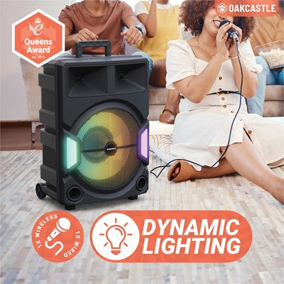 Oakcastle PS500 Portable Karaoke Party Speaker with mic, Bluetooth, LED lights, wheels, 150W power – Keans Claremorris