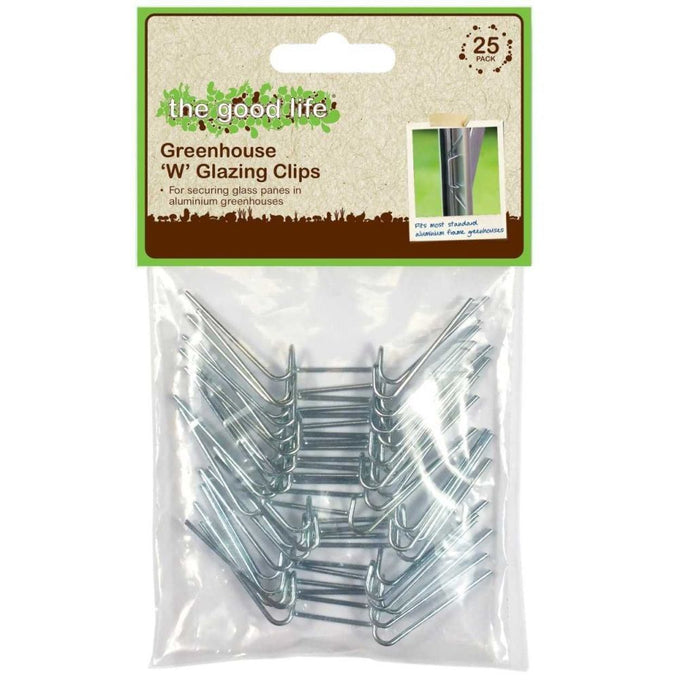 W Glasshouse Glazing Clips Pack of 25 for secure glass installation – available at Keans Claremorris