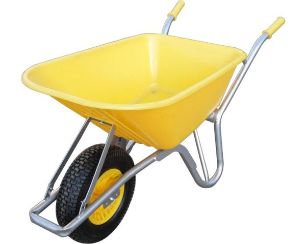 100L Yellow Heavy Duty Wheelbarrow Pumped Black Wheel - Assembled Keans Claremorris