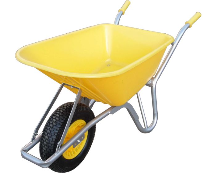 100L Yellow Heavy Duty Wheelbarrow Pumped Black Wheel - Assembled Keans Claremorris