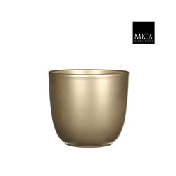Gold ceramic Tusca plant pot, 14x14.5 cm, glossy finish, sturdy design – available at Keans Claremorris.