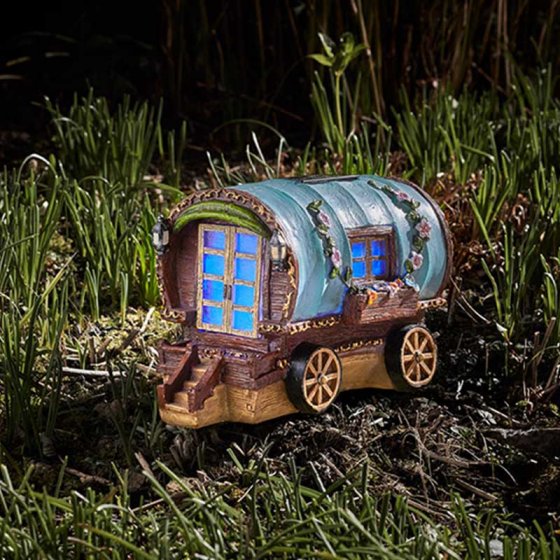 Gypsy Rose Caravan solar-powered collectible with color-changing LEDs, indoor/outdoor use, hand-painted - Keans Claremorris