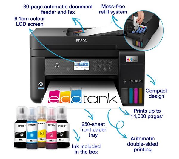 EPSON EcoTank ET-3850 All-in-One Wireless Inkjet Printer with refillable tanks, available at Keans Claremorris.
