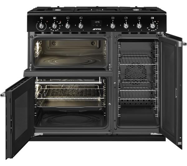 SMEG Concert CX93GMBL 90cm Black Dual Fuel Range Cooker, stylish and powerful, available at Keans Claremorris.