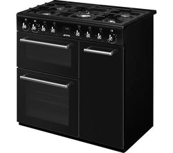 SMEG Concert CX93GMBL 90cm black dual fuel range cooker, stylish and efficient - available at Keans Claremorris